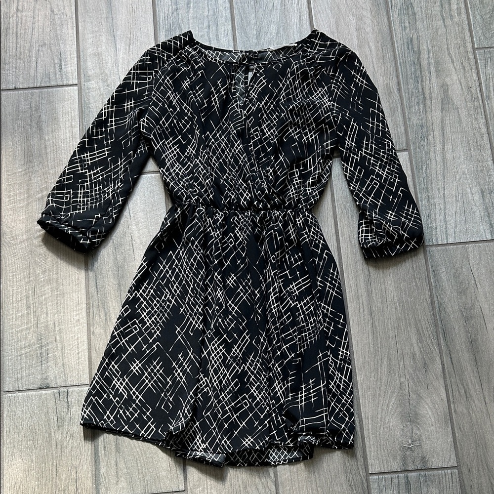 Lush Black and White Long Sleeve Dress